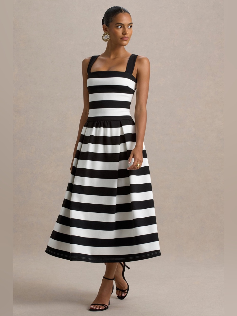 MONTE CARLO
Black & White Striped Square-Neck Drop-Waist Midi Dress Size 10 (42) - Picture 5 of 15